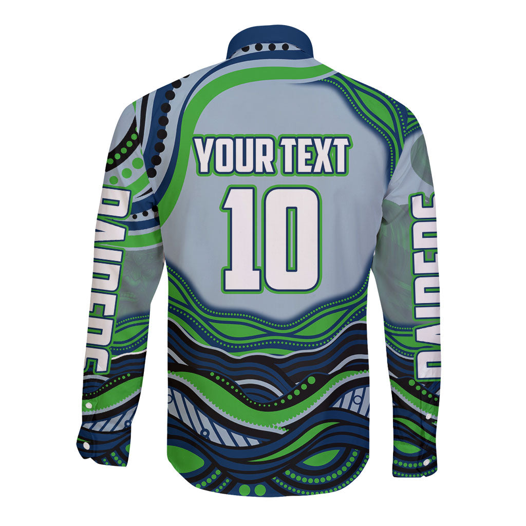 Personalized Canberra Raiders Long Sleeve Button Shirt Aboriginal Dot Art - Dreamtime Rugby Mascot