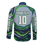 Personalized Canberra Raiders Long Sleeve Button Shirt Aboriginal Dot Art - Dreamtime Rugby Mascot
