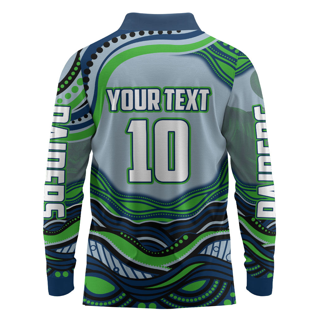 Personalized Canberra Raiders Long Sleeve Polo Shirt Aboriginal Dot Art - Dreamtime Rugby Mascot