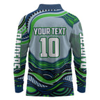 Personalized Canberra Raiders Long Sleeve Polo Shirt Aboriginal Dot Art - Dreamtime Rugby Mascot