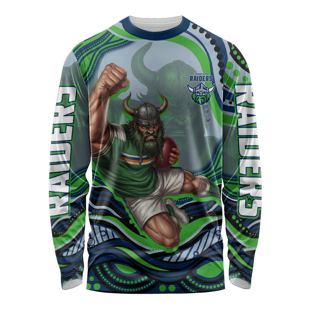 Personalized Canberra Raiders Long Sleeve Shirt Aboriginal Dot Art - Dreamtime Rugby Mascot