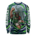 Personalized Canberra Raiders Long Sleeve Shirt Aboriginal Dot Art - Dreamtime Rugby Mascot