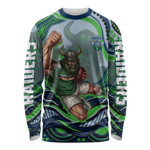 Personalized Canberra Raiders Long Sleeve Shirt Aboriginal Dot Art - Dreamtime Rugby Mascot