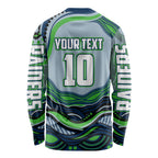 Personalized Canberra Raiders Long Sleeve Shirt Aboriginal Dot Art - Dreamtime Rugby Mascot