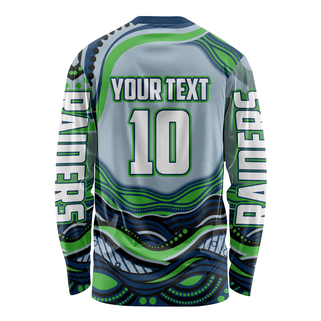 Personalized Canberra Raiders Long Sleeve Shirt Aboriginal Dot Art - Dreamtime Rugby Mascot