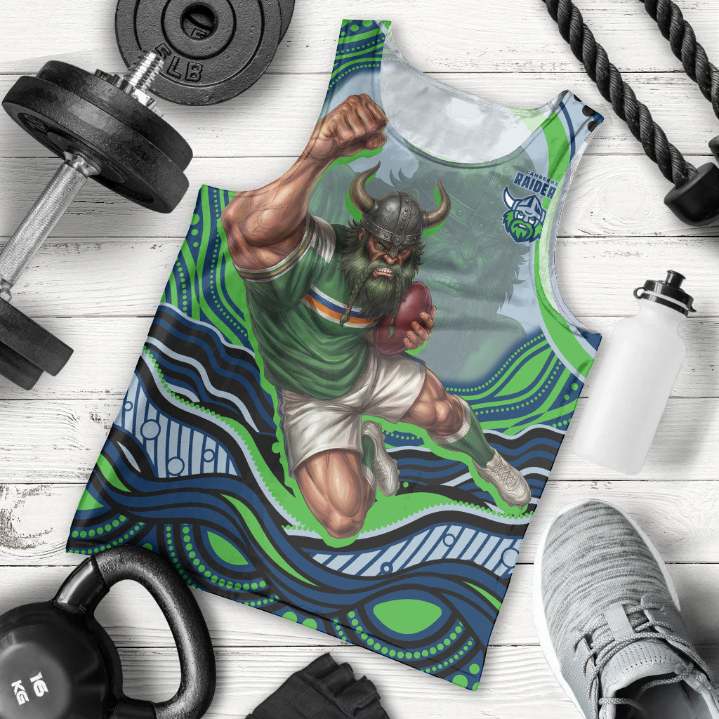 Personalized Canberra Raiders Men Tank Top Aboriginal Dot Art - Dreamtime Rugby Mascot