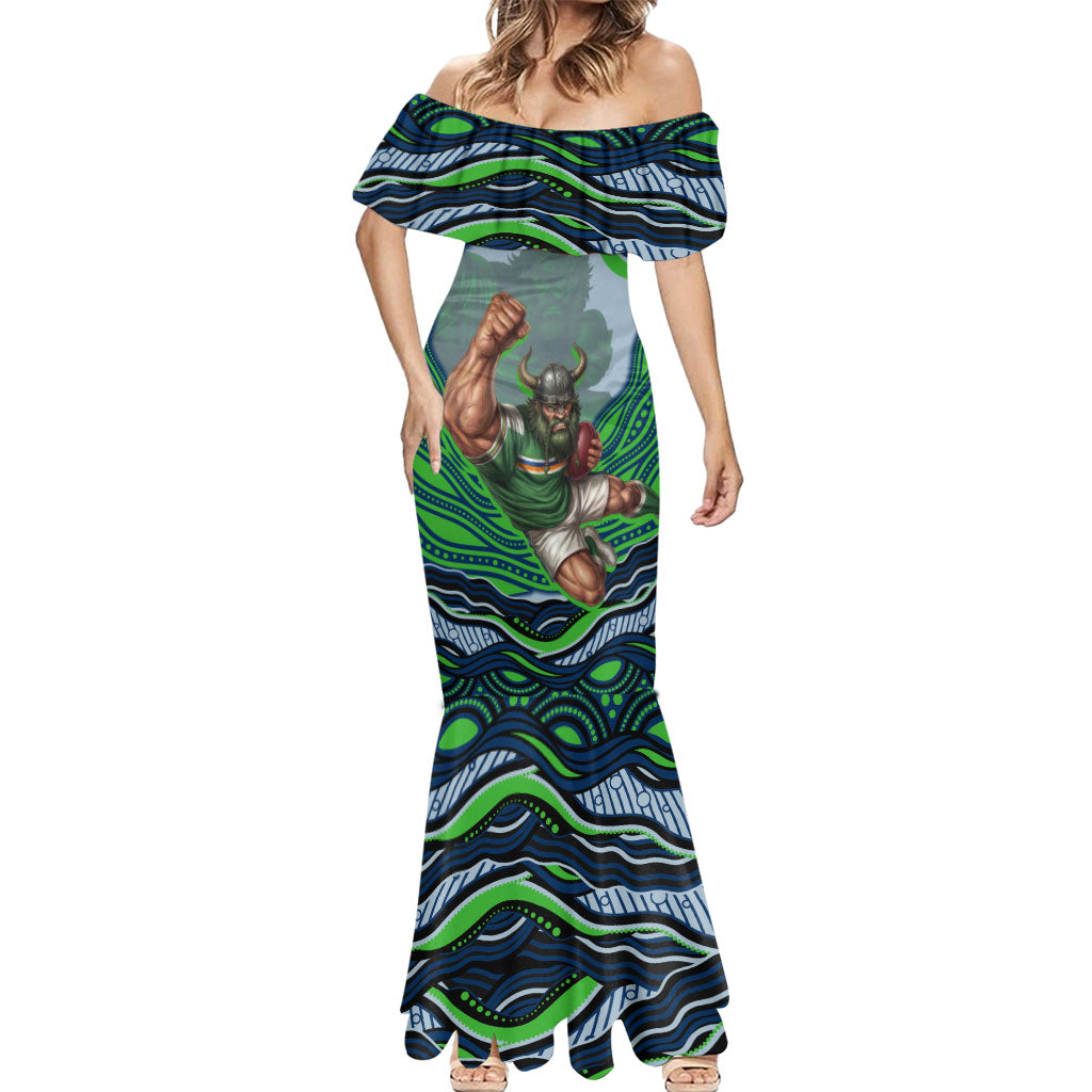 Personalized Canberra Raiders Mermaid Dress Aboriginal Dot Art - Dreamtime Rugby Mascot
