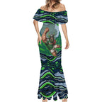 Personalized Canberra Raiders Mermaid Dress Aboriginal Dot Art - Dreamtime Rugby Mascot