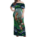 Personalized Canberra Raiders Off Shoulder Maxi Dress Aboriginal Dot Art - Dreamtime Rugby Mascot