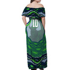 Personalized Canberra Raiders Off Shoulder Maxi Dress Aboriginal Dot Art - Dreamtime Rugby Mascot