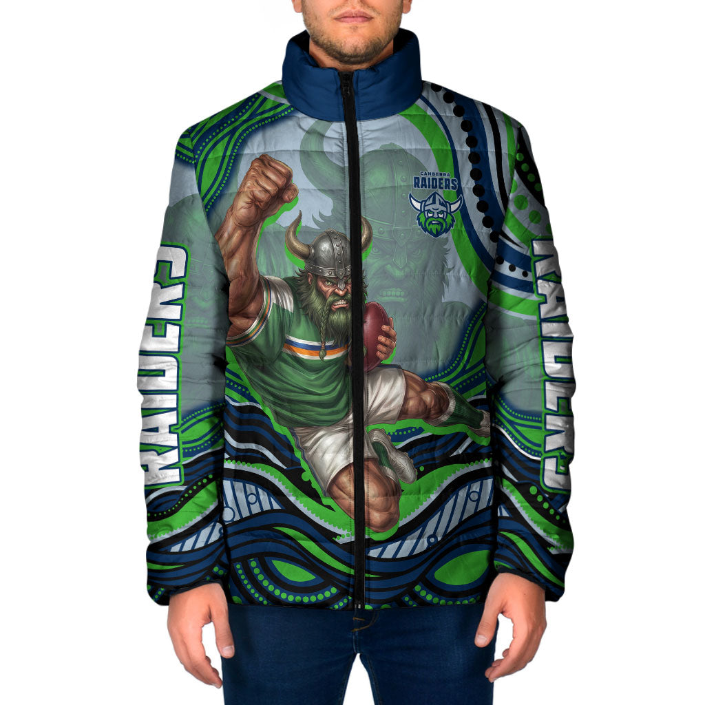 Personalized Canberra Raiders Padded Jacket Aboriginal Dot Art - Dreamtime Rugby Mascot