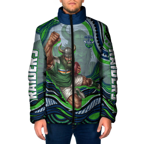 Personalized Canberra Raiders Padded Jacket Aboriginal Dot Art - Dreamtime Rugby Mascot
