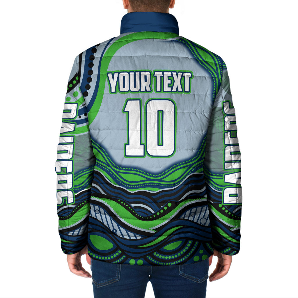 Personalized Canberra Raiders Padded Jacket Aboriginal Dot Art - Dreamtime Rugby Mascot