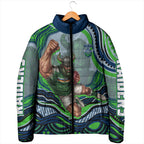 Personalized Canberra Raiders Padded Jacket Aboriginal Dot Art - Dreamtime Rugby Mascot