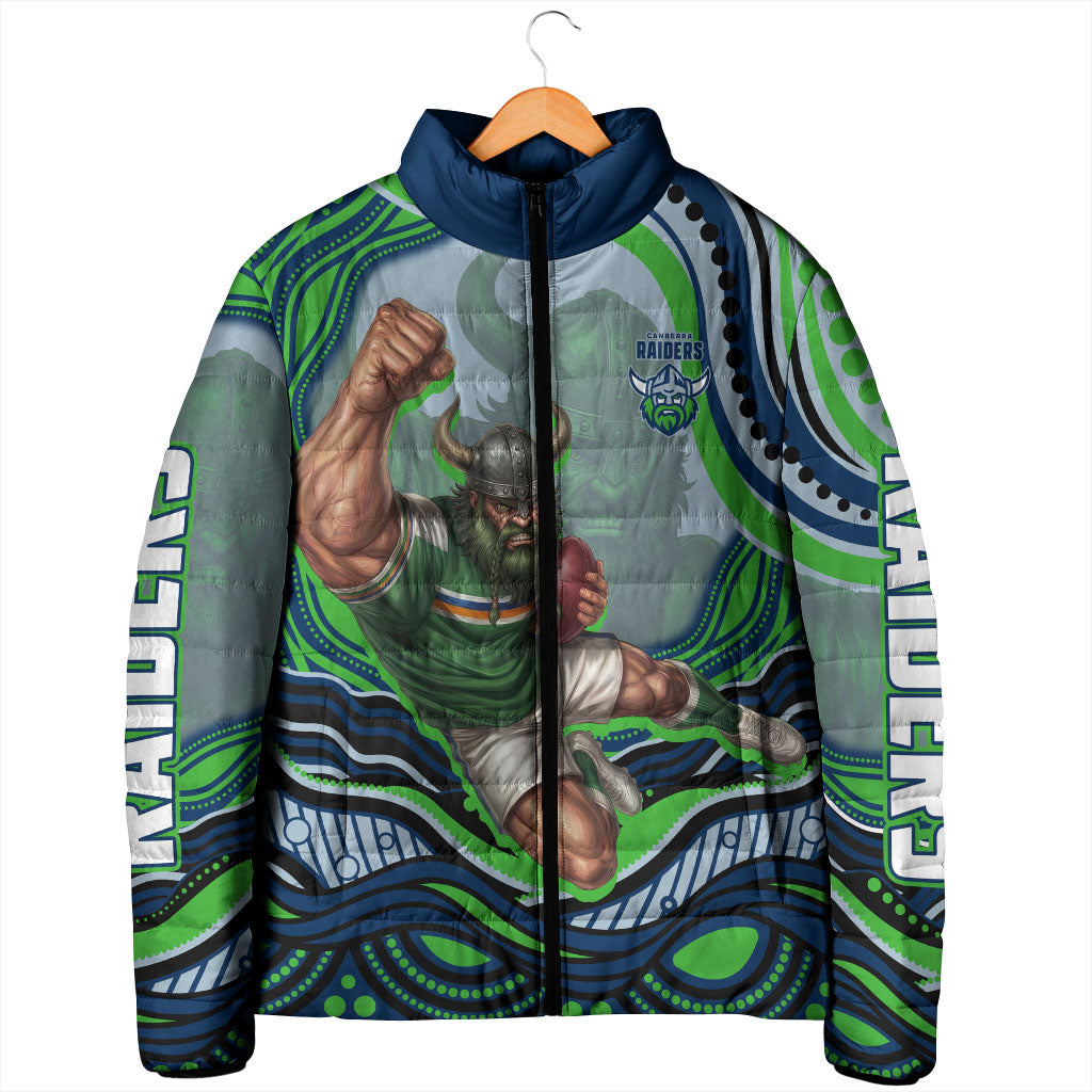 Personalized Canberra Raiders Padded Jacket Aboriginal Dot Art - Dreamtime Rugby Mascot