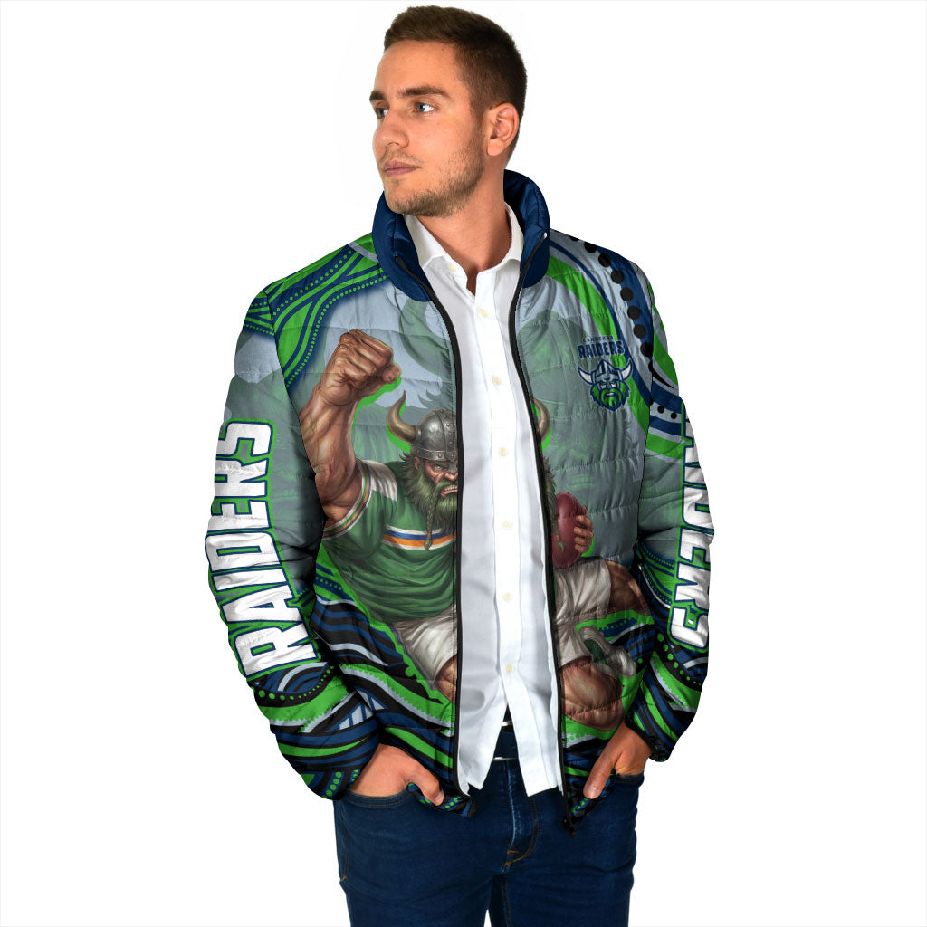 Personalized Canberra Raiders Padded Jacket Aboriginal Dot Art - Dreamtime Rugby Mascot