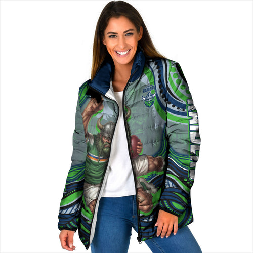 Personalized Canberra Raiders Padded Jacket Aboriginal Dot Art - Dreamtime Rugby Mascot