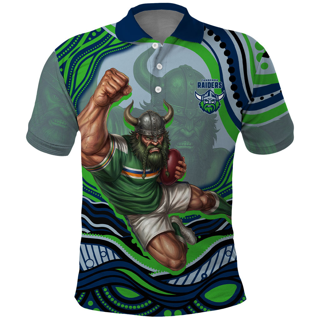 Personalized Canberra Raiders Polo Shirt Aboriginal Dot Art - Dreamtime Rugby Mascot