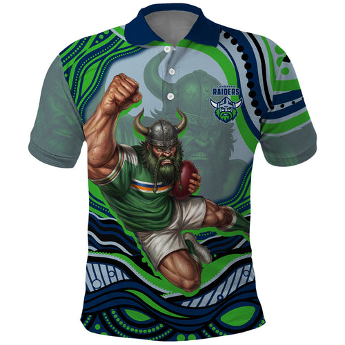 Personalized Canberra Raiders Polo Shirt Aboriginal Dot Art - Dreamtime Rugby Mascot