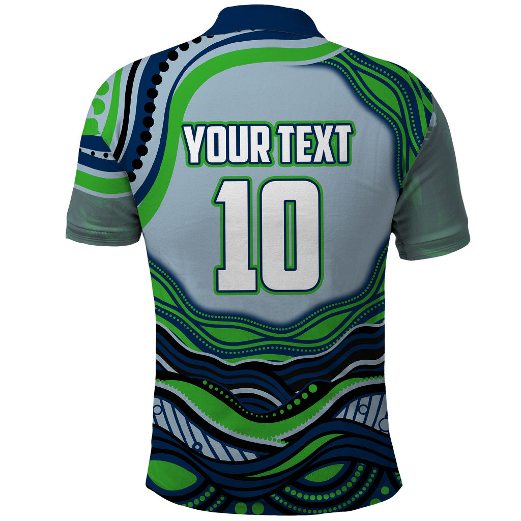 Personalized Canberra Raiders Polo Shirt Aboriginal Dot Art - Dreamtime Rugby Mascot