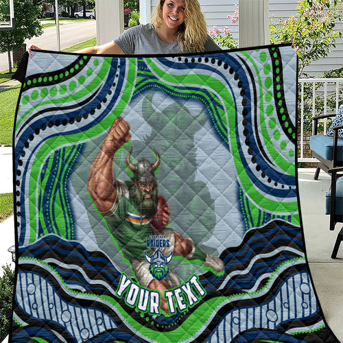 Personalized Canberra Raiders Quilt Aboriginal Dot Art - Dreamtime Rugby Mascot