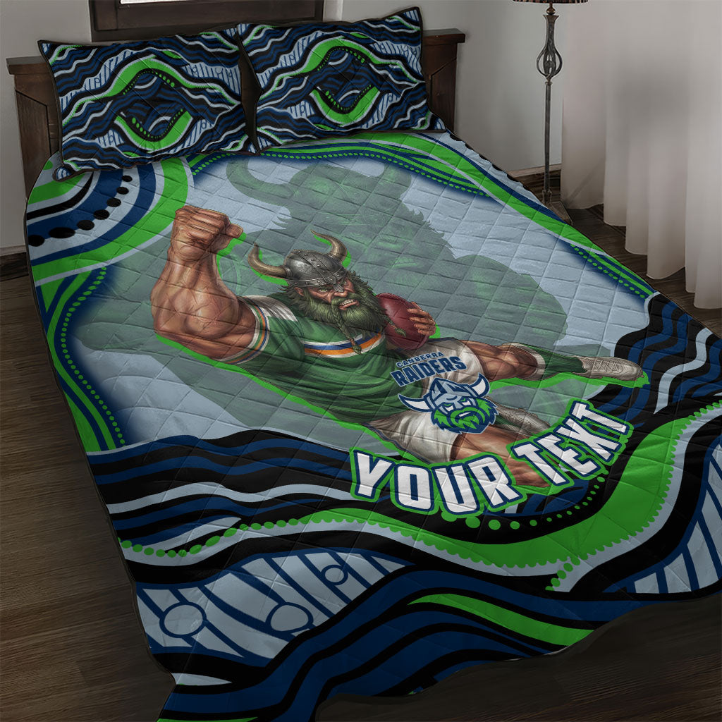 Personalized Canberra Raiders Quilt Bed Set Aboriginal Dot Art - Dreamtime Rugby Mascot