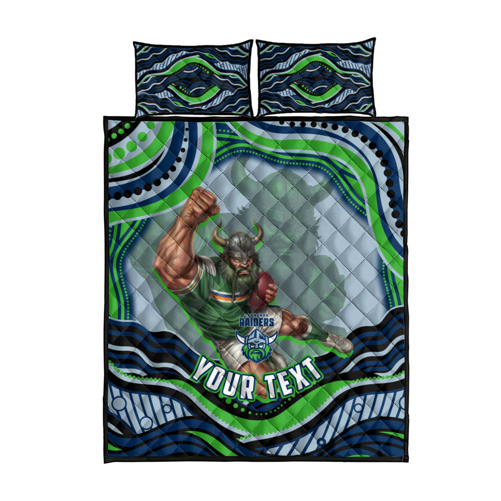 Personalized Canberra Raiders Quilt Bed Set Aboriginal Dot Art - Dreamtime Rugby Mascot