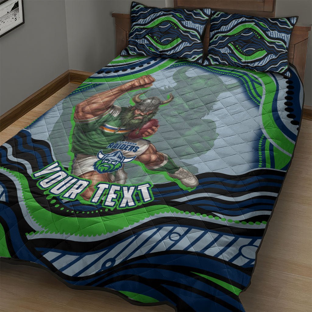 Personalized Canberra Raiders Quilt Bed Set Aboriginal Dot Art - Dreamtime Rugby Mascot