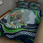 Personalized Canberra Raiders Quilt Bed Set Aboriginal Dot Art - Dreamtime Rugby Mascot