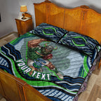 Personalized Canberra Raiders Quilt Bed Set Aboriginal Dot Art - Dreamtime Rugby Mascot