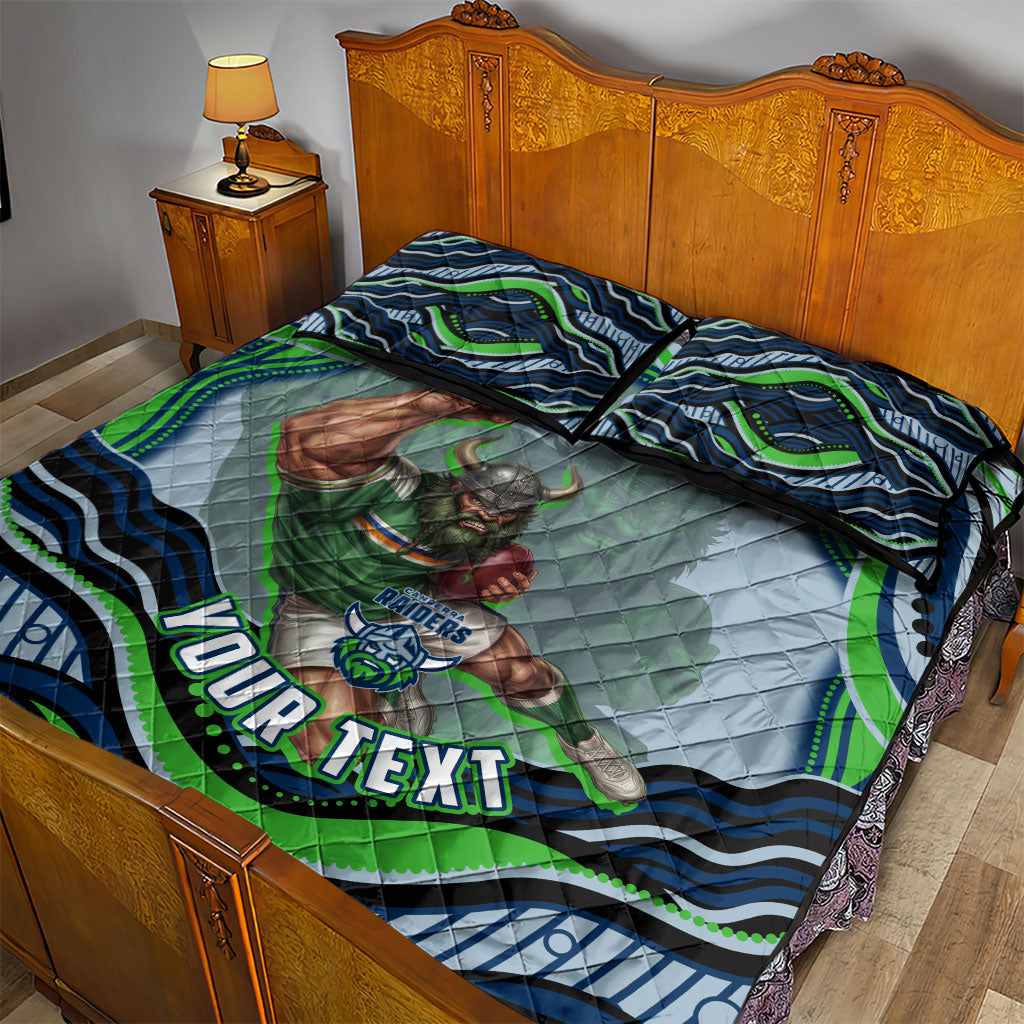 Personalized Canberra Raiders Quilt Bed Set Aboriginal Dot Art - Dreamtime Rugby Mascot
