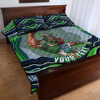 Personalized Canberra Raiders Quilt Bed Set Aboriginal Dot Art - Dreamtime Rugby Mascot