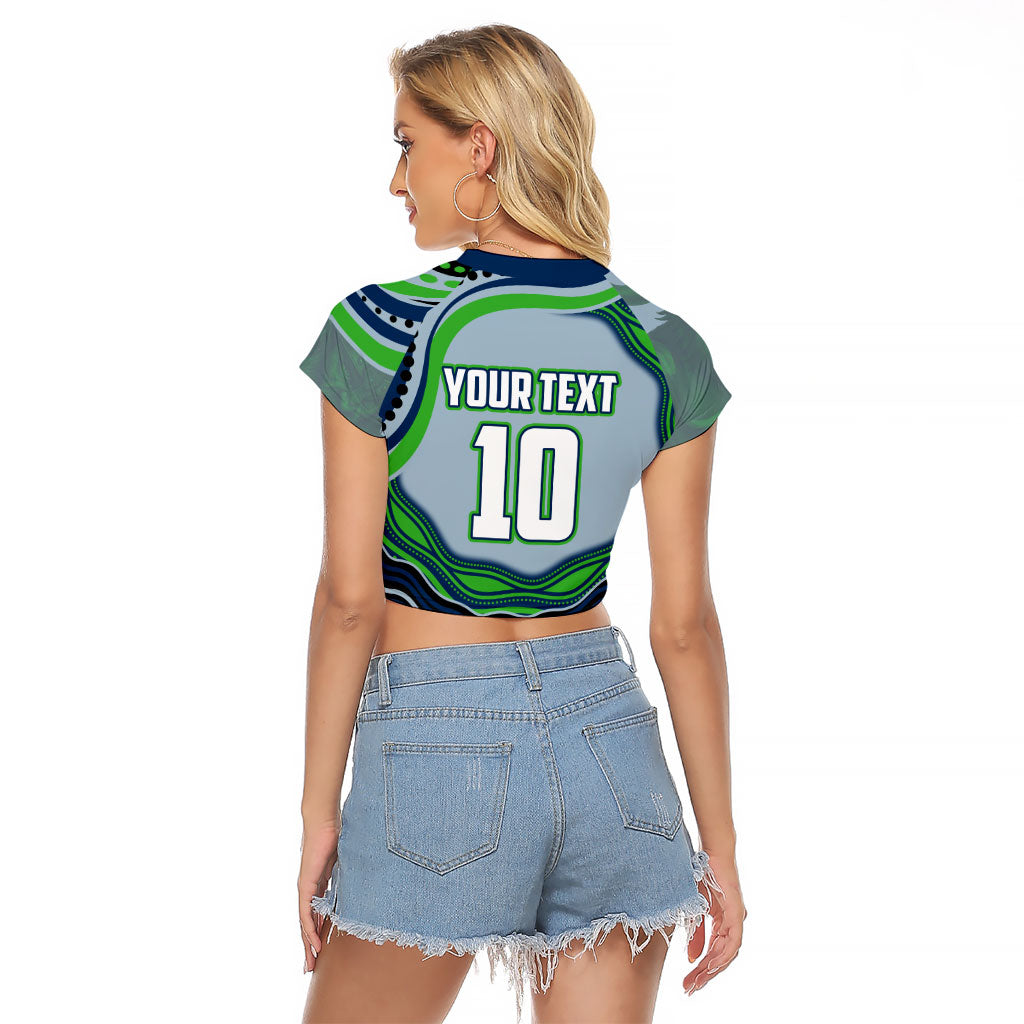 Personalized Canberra Raiders Raglan Cropped T Shirt Aboriginal Dot Art - Dreamtime Rugby Mascot