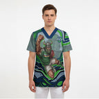 Personalized Canberra Raiders Scrub Top Aboriginal Dot Art - Dreamtime Rugby Mascot