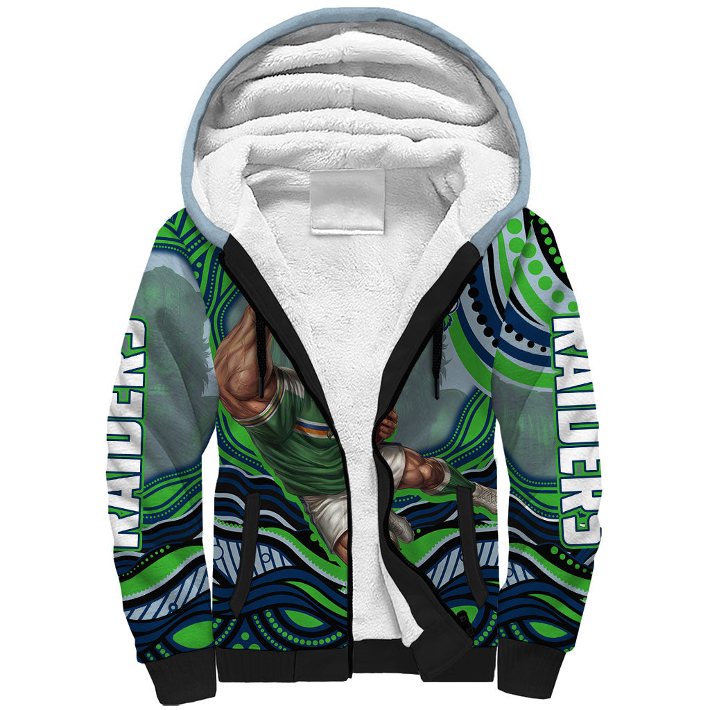 Personalized Canberra Raiders Sherpa Hoodie Aboriginal Dot Art - Dreamtime Rugby Mascot
