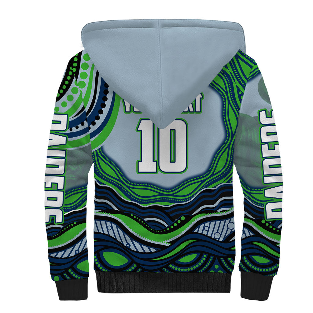 Personalized Canberra Raiders Sherpa Hoodie Aboriginal Dot Art - Dreamtime Rugby Mascot