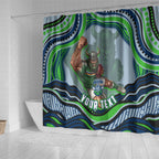 Personalized Canberra Raiders Shower Curtain Aboriginal Dot Art - Dreamtime Rugby Mascot