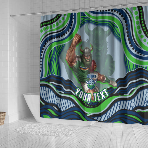 Personalized Canberra Raiders Shower Curtain Aboriginal Dot Art - Dreamtime Rugby Mascot