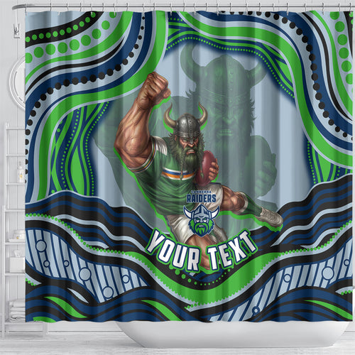 Personalized Canberra Raiders Shower Curtain Aboriginal Dot Art - Dreamtime Rugby Mascot