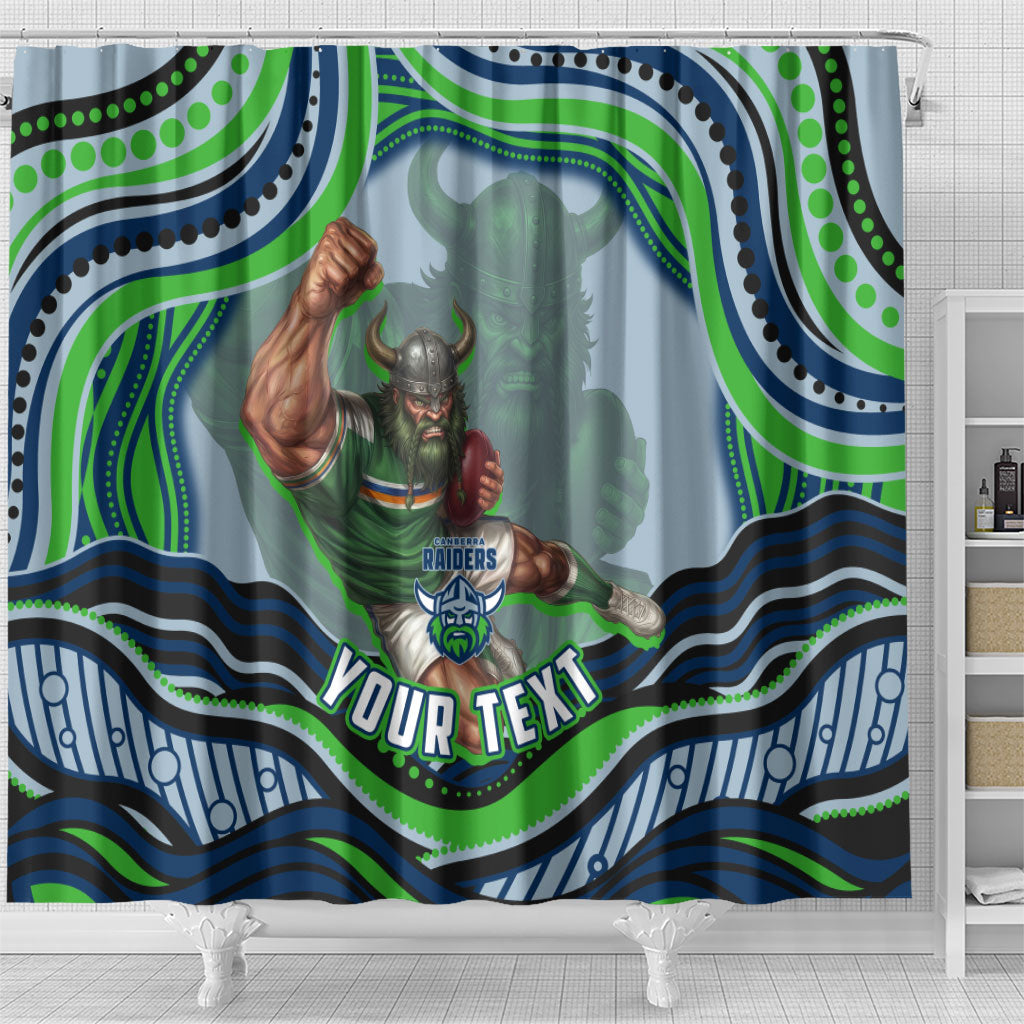 Personalized Canberra Raiders Shower Curtain Aboriginal Dot Art - Dreamtime Rugby Mascot