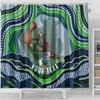 Personalized Canberra Raiders Shower Curtain Aboriginal Dot Art - Dreamtime Rugby Mascot