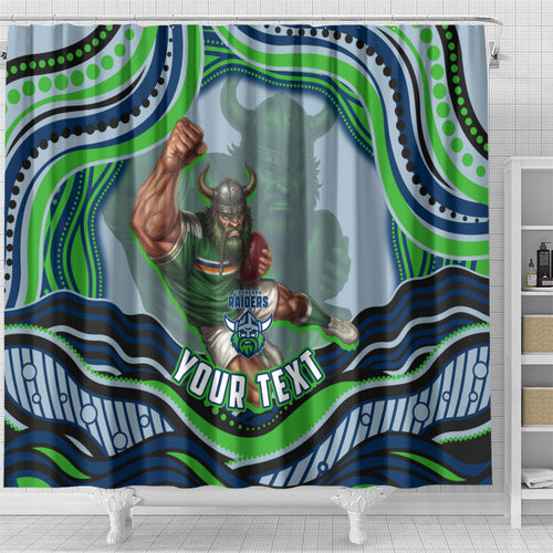 Personalized Canberra Raiders Shower Curtain Aboriginal Dot Art - Dreamtime Rugby Mascot