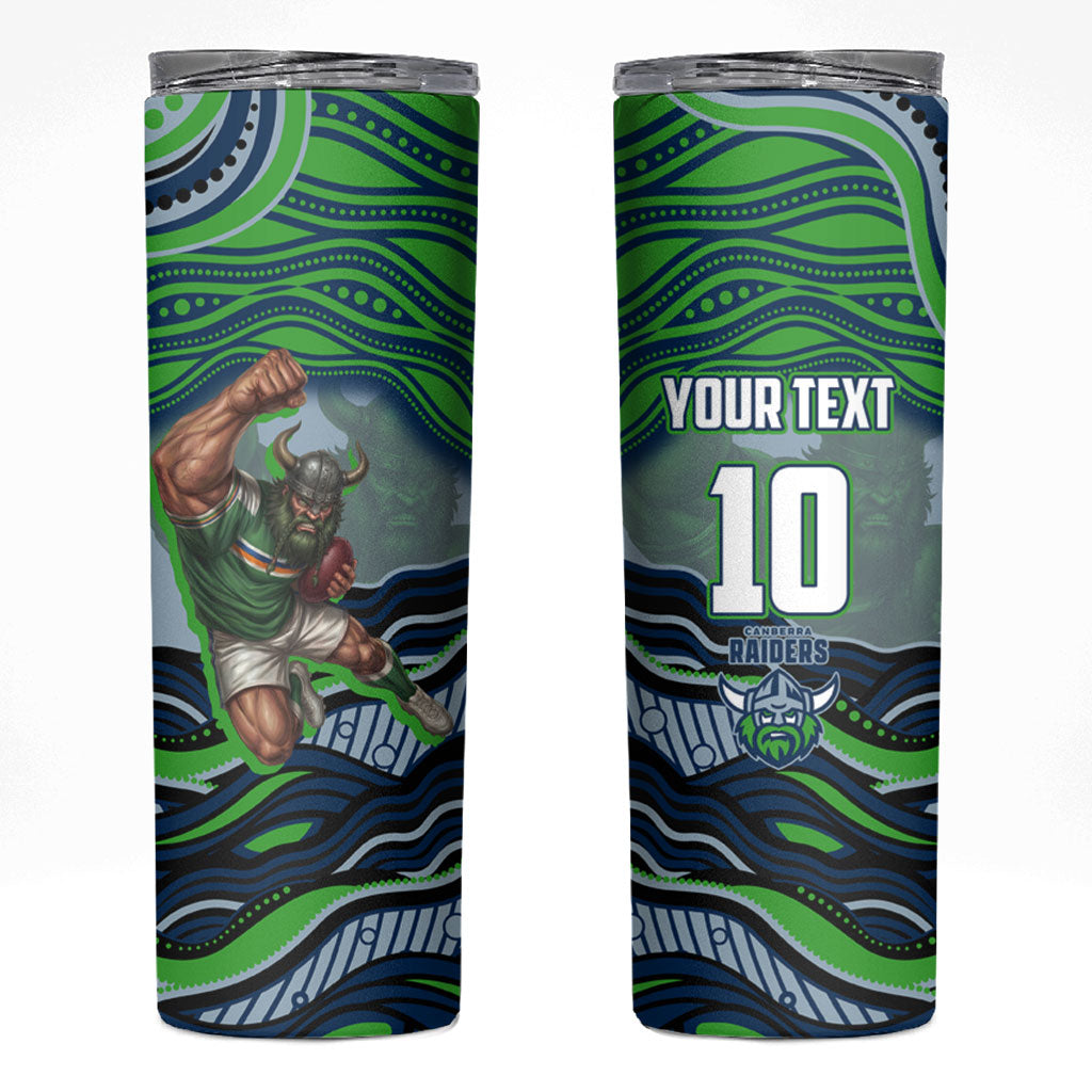 Personalized Canberra Raiders Skinny Tumbler Aboriginal Dot Art - Dreamtime Rugby Mascot