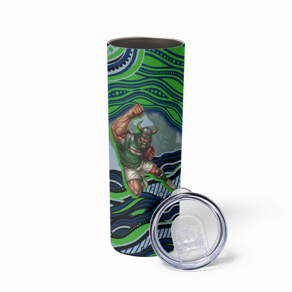 Personalized Canberra Raiders Skinny Tumbler Aboriginal Dot Art - Dreamtime Rugby Mascot