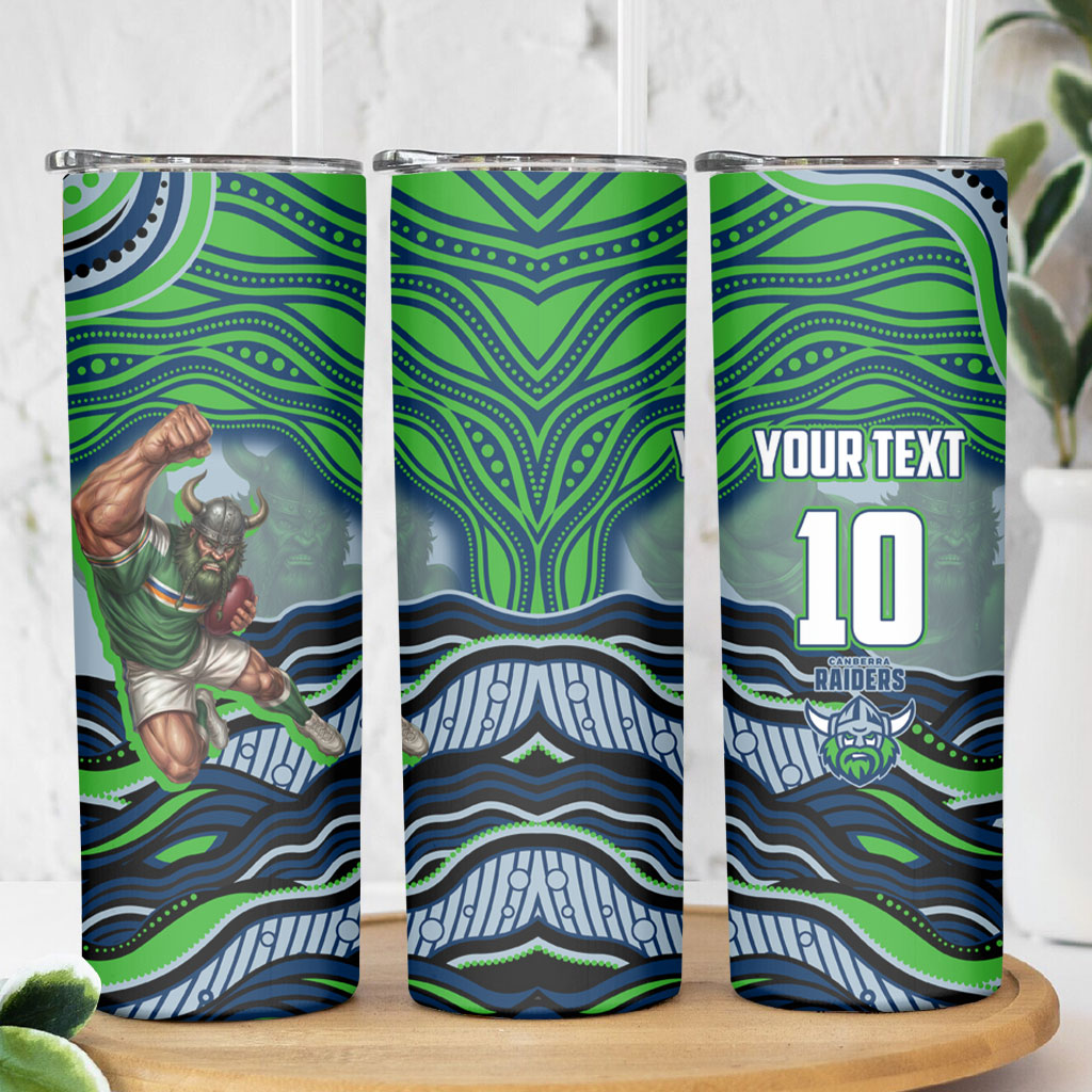 Personalized Canberra Raiders Skinny Tumbler Aboriginal Dot Art - Dreamtime Rugby Mascot