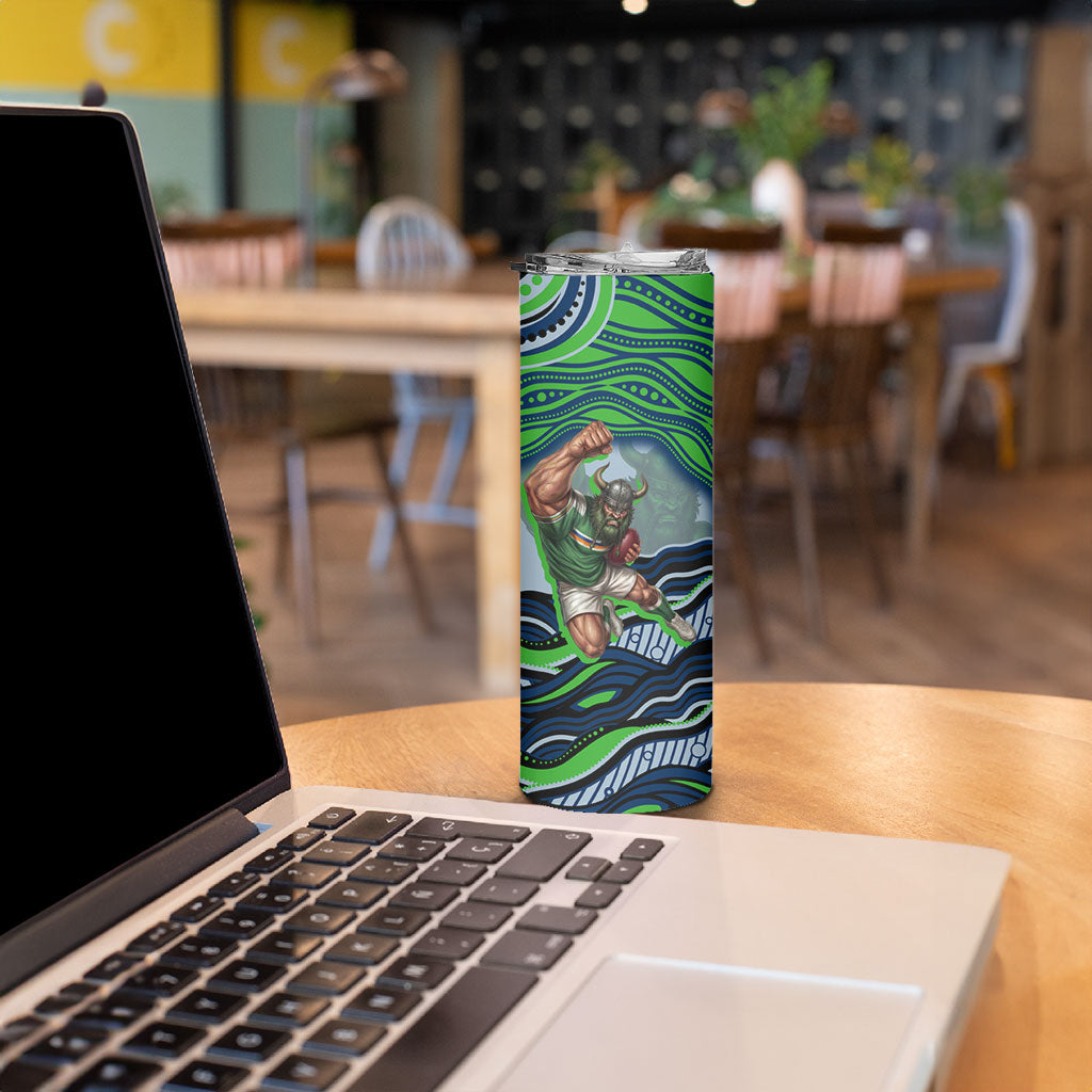 Personalized Canberra Raiders Skinny Tumbler Aboriginal Dot Art - Dreamtime Rugby Mascot
