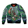 Personalized Canberra Raiders Sleeve Zip Bomber Jacket Aboriginal Dot Art - Dreamtime Rugby Mascot