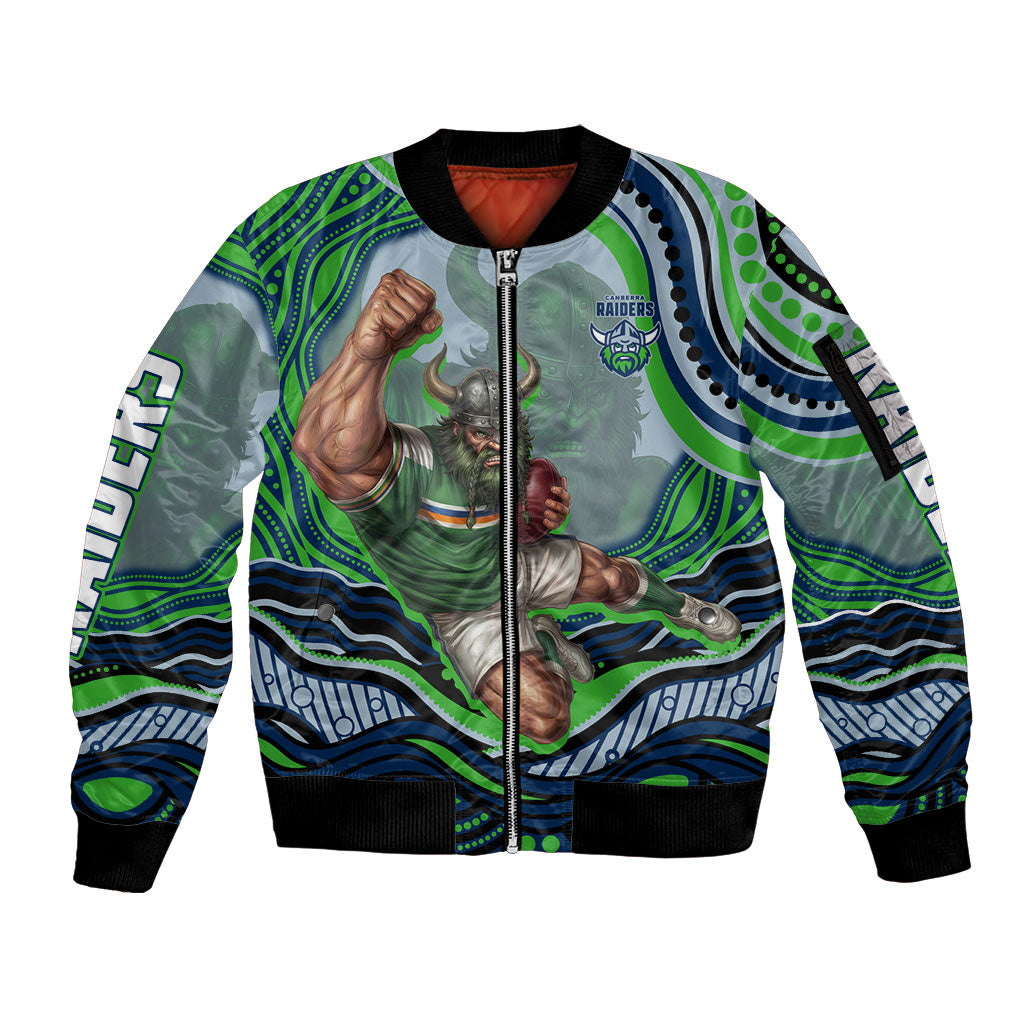 Personalized Canberra Raiders Sleeve Zip Bomber Jacket Aboriginal Dot Art - Dreamtime Rugby Mascot