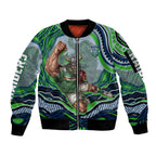 Personalized Canberra Raiders Sleeve Zip Bomber Jacket Aboriginal Dot Art - Dreamtime Rugby Mascot