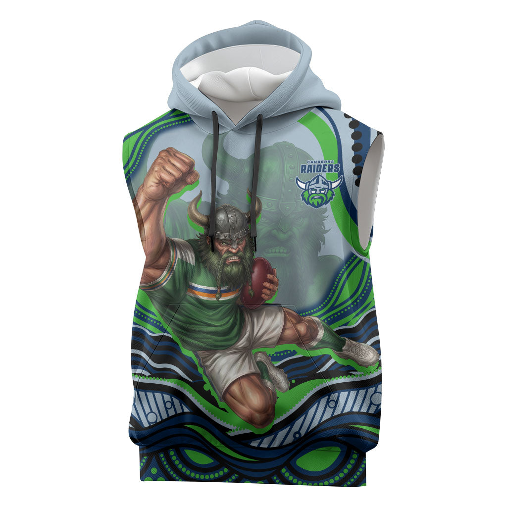 Personalized Canberra Raiders Sleeveless Hoodie Aboriginal Dot Art - Dreamtime Rugby Mascot